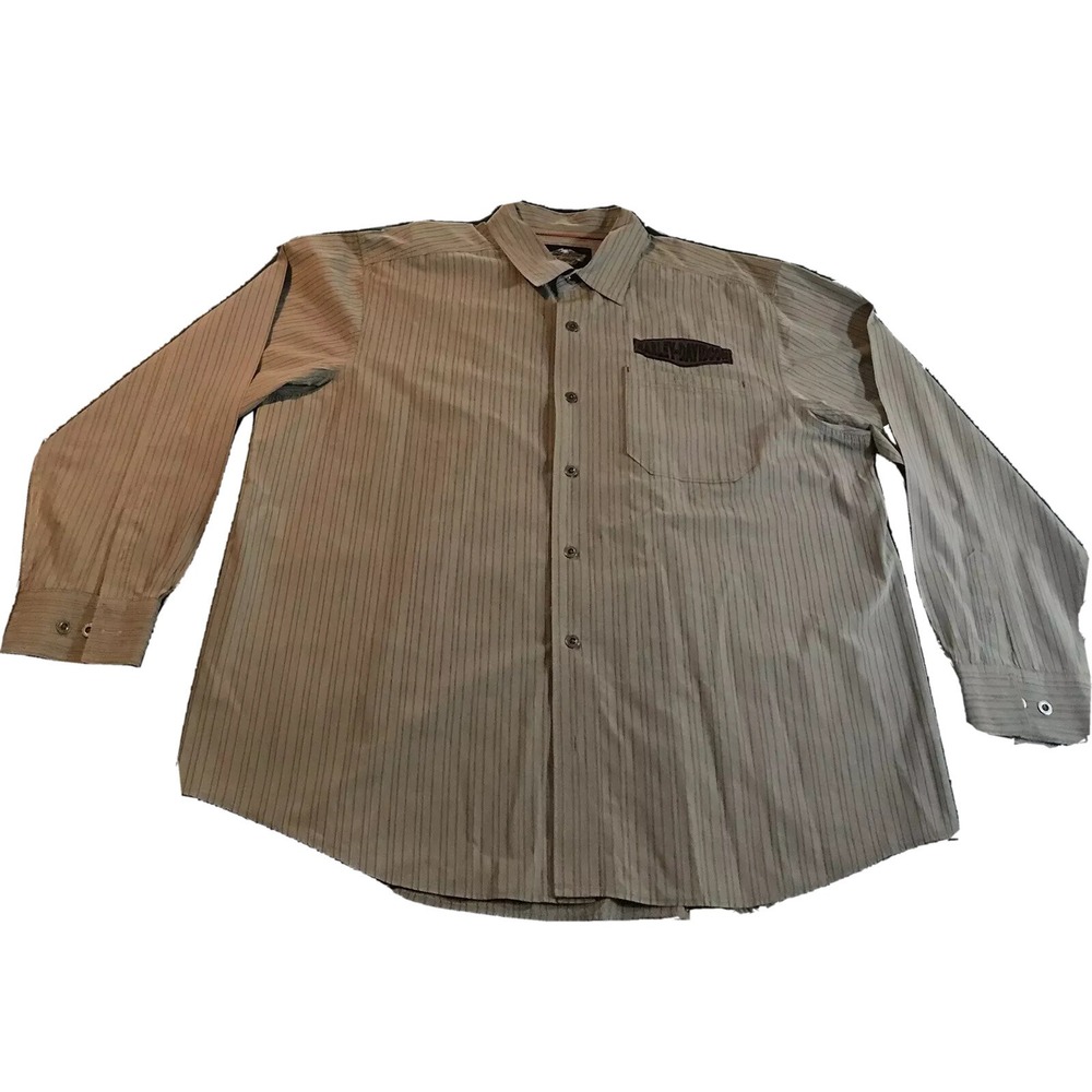 Classy Harley Davidson American Legend Men's 2XLTan/Lt Brown Stripped Shirt